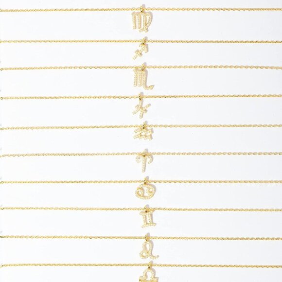 14K Gold Plated Cubic Zirconia Astrology Necklaces for Women - Zodiac Pendant Je - Picture 4 of 5